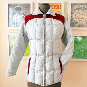 🤍 Vintage 80s Grey & Red Velvet Puffer Ski Jacket
